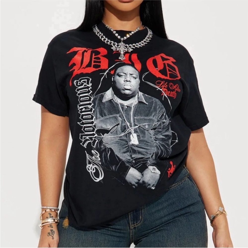 NIP BIGGIE UNISEX LARGE RED AND BLACK GRAPHIC TEE CREW NECK 100% COTTON